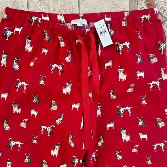 ANN TAYLOR LOFT WOMEN'S HOLIDAY DOG PAJAMA PANTS:NWT TANGO RED/MULTI  LARGE - Picture 4 of 9